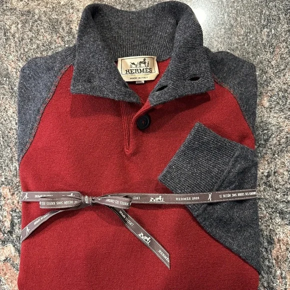 Hermes Quarter Button Neck Cashmere & Wool Jumper Mens L - Picture 6 of 16
